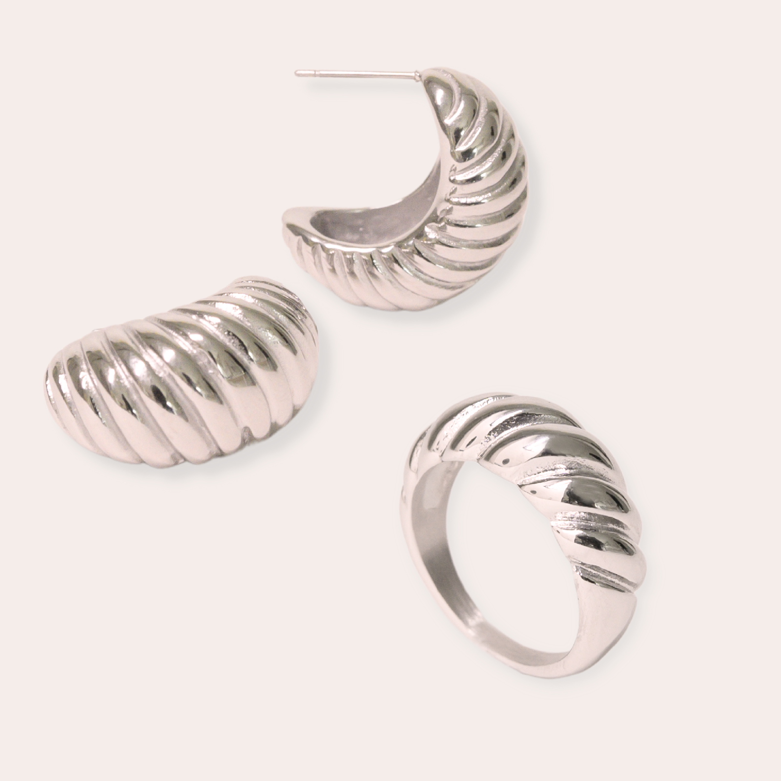 Gift Set ⟡ Silver Croissant Earrings Ring