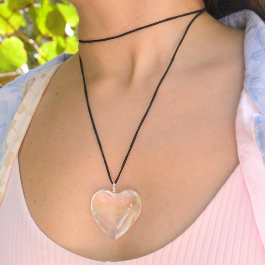 Hobie ⟡ Clear Glass Puffy Heart Glass Vintage Necklace