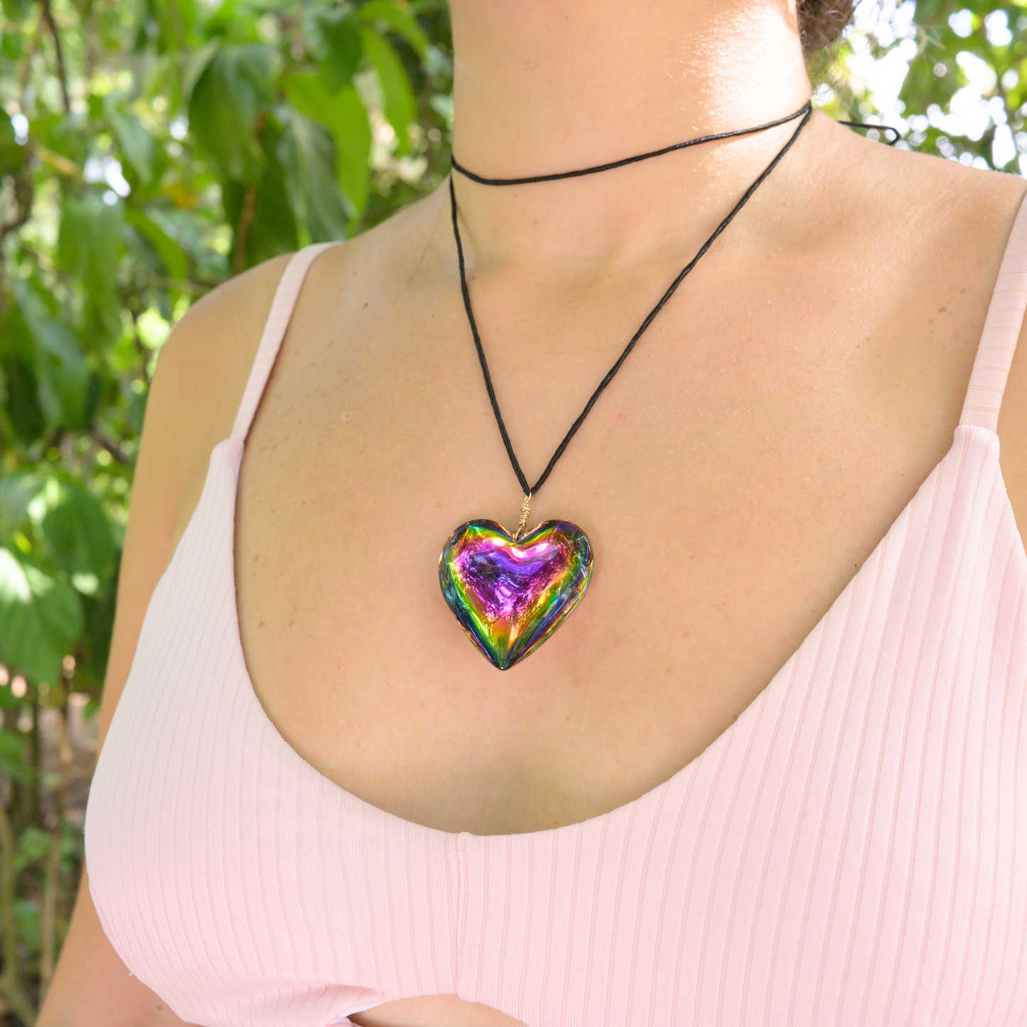 Hobie ⟡ Colorful Puffy Heart Glass Vintage Necklace