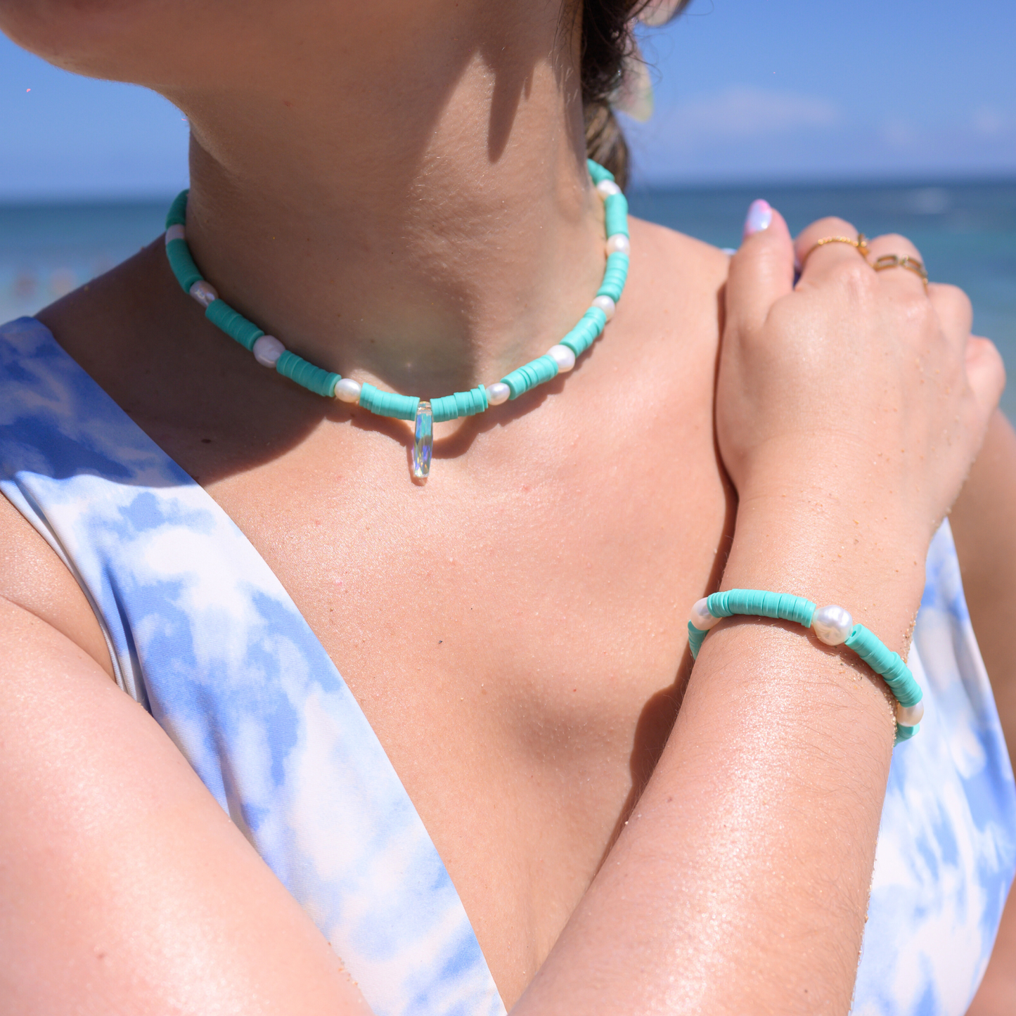 Puerto Hermina ⟡ Turquoise Heishi Necklace & Bracelet Set