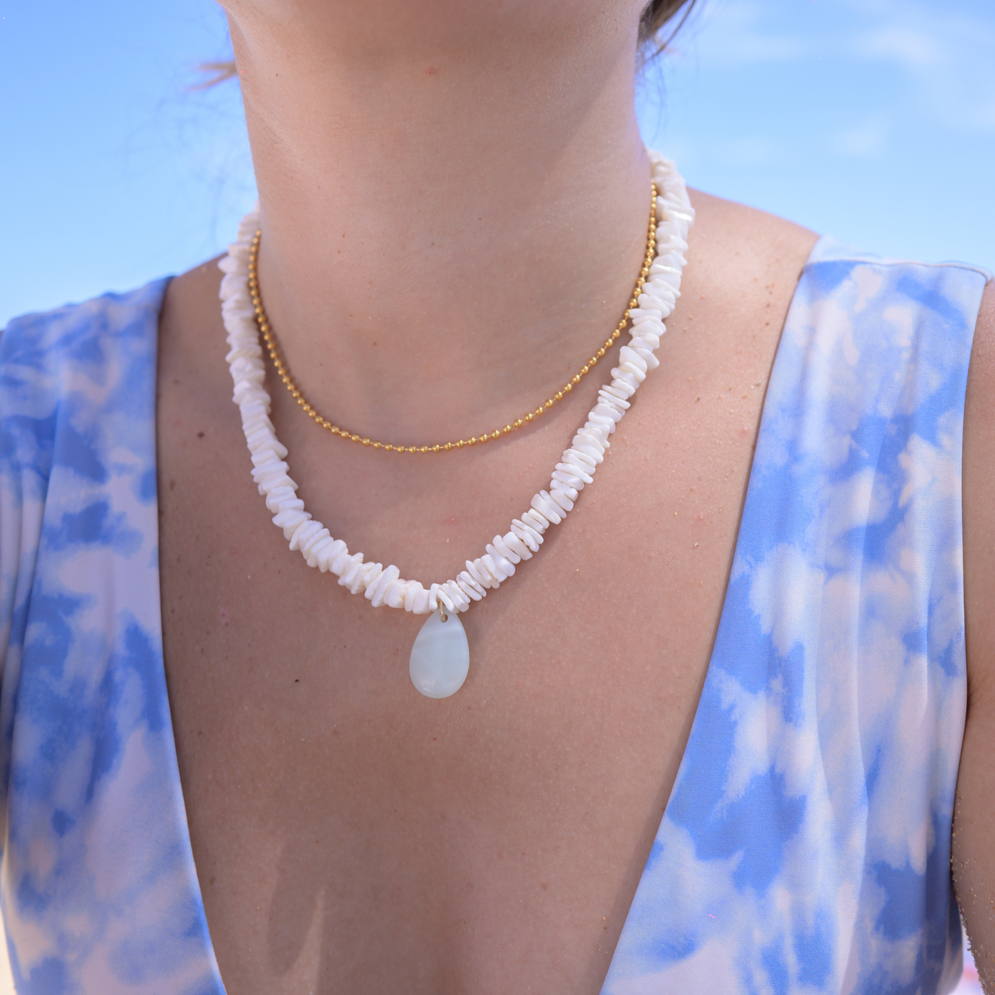 Santa ⟡ White Puka & Amazonite Pendant Necklace