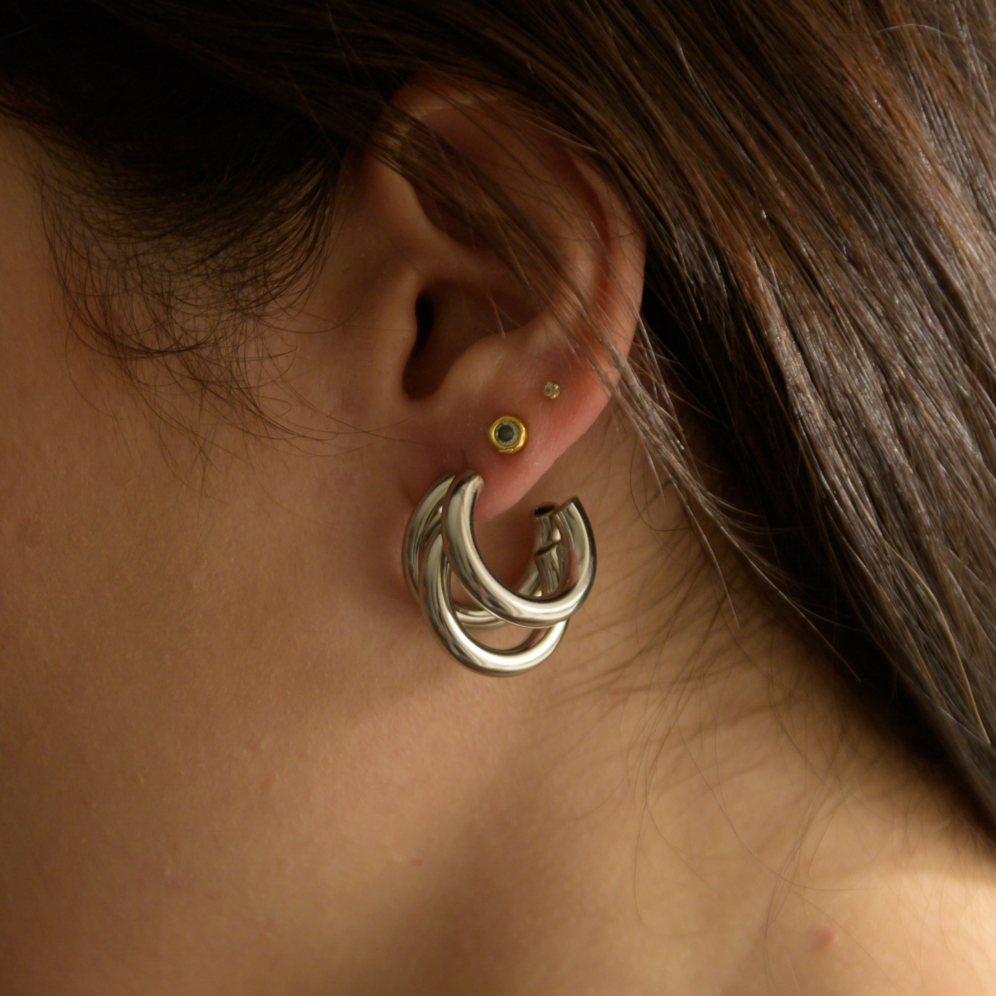 Nota Mental ⟡ Silver Triple Hoop Earrings